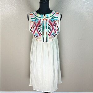 Gryphon Embroidered Boho Sleeveless Dress Size Medium